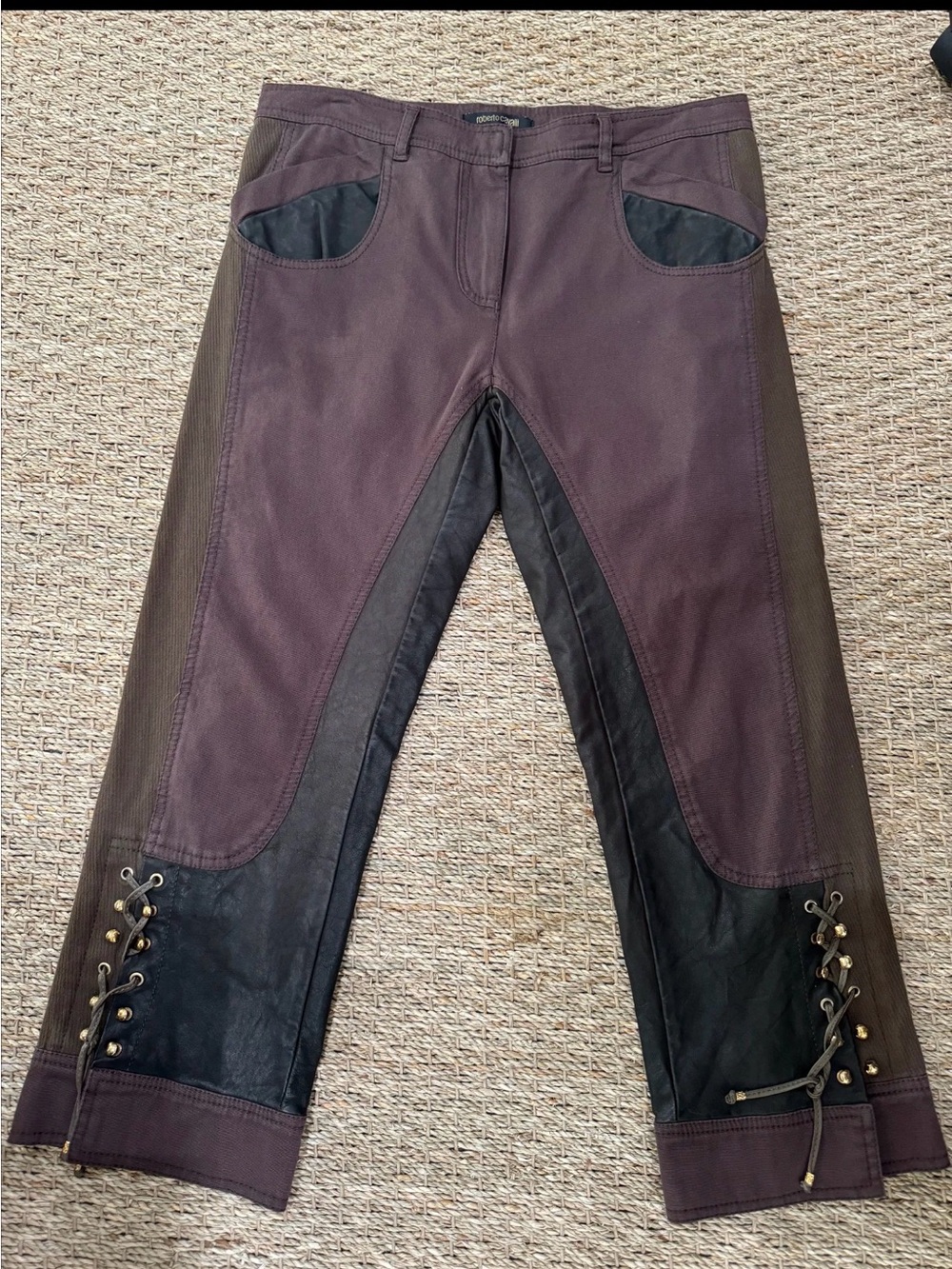 Roberto Cavalli brown and Black Lace-Up Riding Trousers